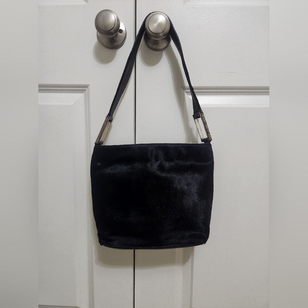 VINTAGE Lisa Jenks Black Pony Hair 1990s Shoulder Handbag RARE